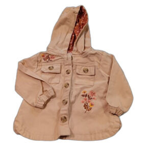 Daisy Fuentes Girls 12 Months Jean Jacket Tan Floral Embroidered Ruffle